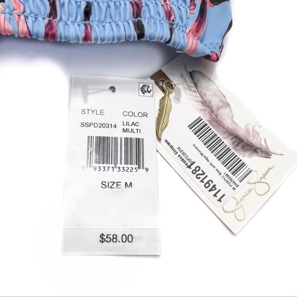 Jessica Simpson Palmy Days Bikini O-Ring Smocked Swim Top Lilac Size Medium - Picture 6 of 6